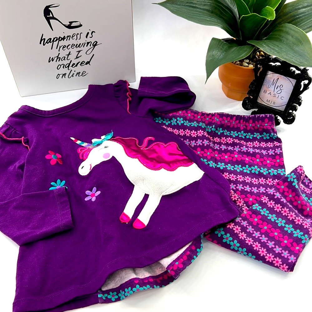 Kids Headquarters Purple Unicorn Long-Sleeve Top and Leggings, Size 18M